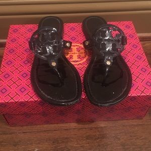 Tory Burch Miller Patent Logo Sandal, Black